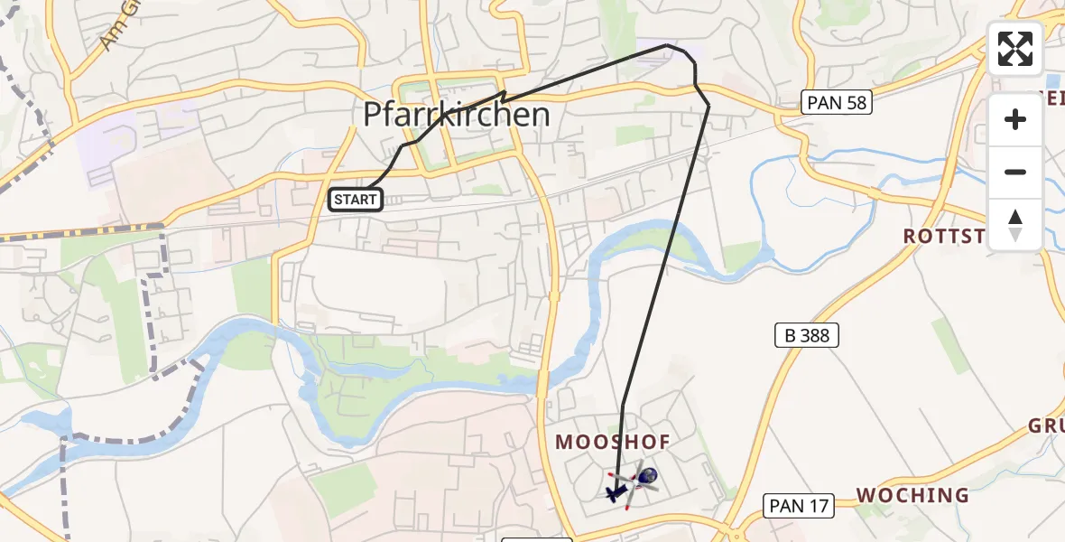 Flugroute Polizeihubschrauber Pfarrkirchen - Pfarrkirchen, 29 Mai 2026, 08:58