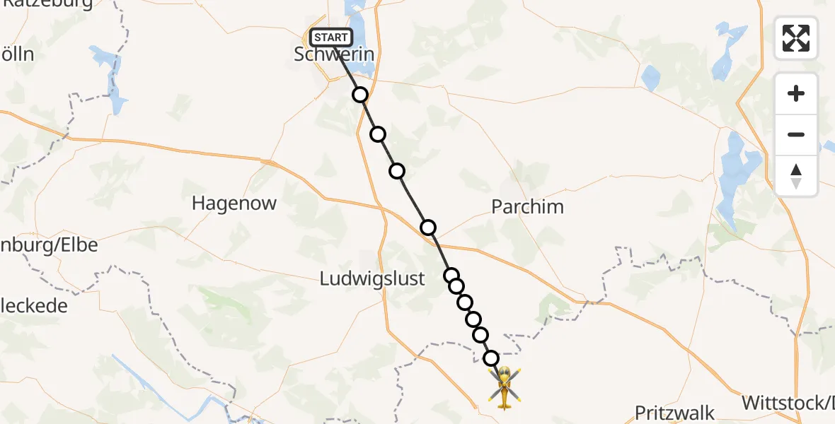 Flugroute Rettungshubschrauber Schwerin - Karstädt, 29 Mai 2026, 09:04