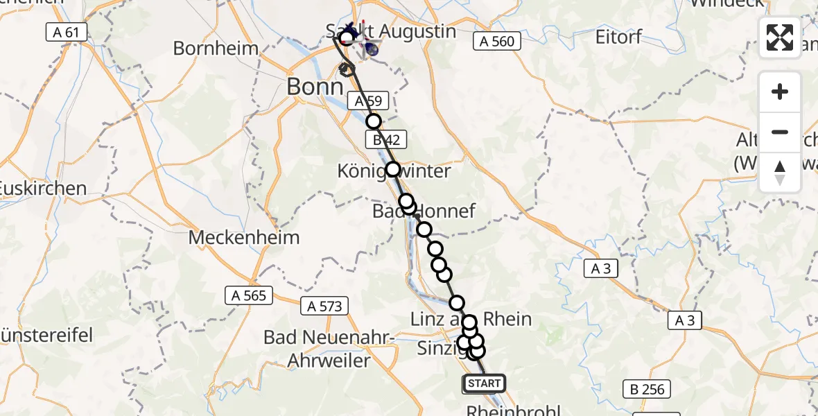 Flugroute Polizeihubschrauber Bad Hönningen - Sankt Augustin, 29 Mai 2026, 09:05