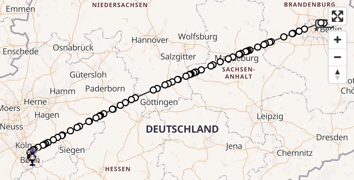 Flugroute Polizeihubschrauber Ahrensfelde Hubschrauberlandeplatz - Sankt Augustin, 29 Mai 2026, 09:07