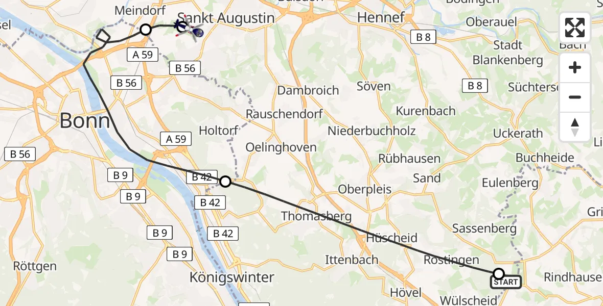Flugroute Polizeihubschrauber Eudenbach Segelflugfeld - Bonn-Hangelar Flugplatz, 29 Mai 2026, 09:08