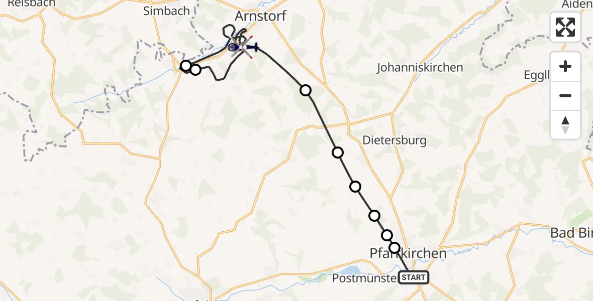 Flugroute Polizeihubschrauber Pfarrkirchen - Arnstorf, 29 Mai 2026, 09:09