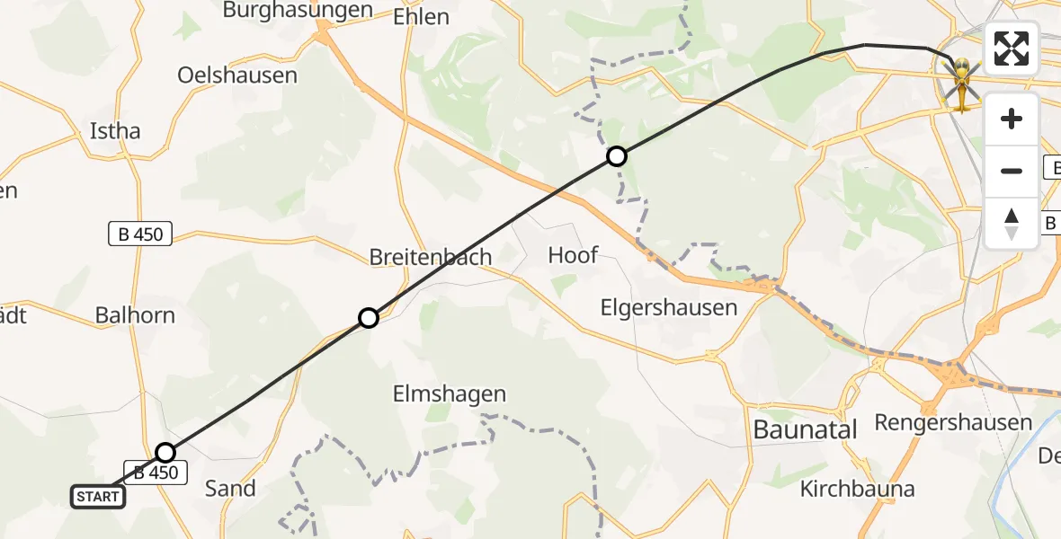 Flugroute Rettungshubschrauber Naumburg - Kassel, 29 Mai 2026, 09:09