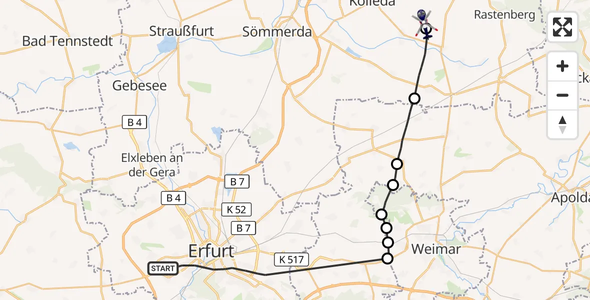 Flugroute Polizeihubschrauber Erfurt - Großneuhausen, 29 Mai 2026, 09:11