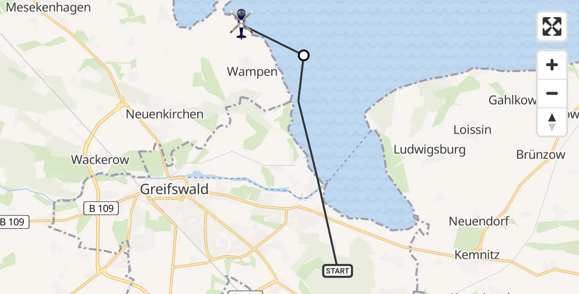 Flugroute Polizeihubschrauber Greifswald - Neuenkirchen, 29 Mai 2026, 09:17
