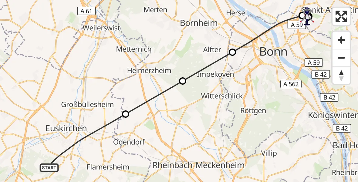 Flugroute Polizeihubschrauber Euskirchen - Sankt Augustin, 29 Mai 2026, 09:19
