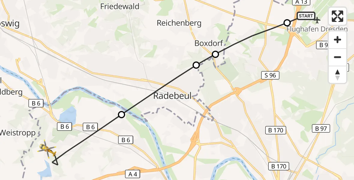 Flugroute Rettungshubschrauber Dresden Flughafen - Dresden, 29 Mai 2026, 09:19