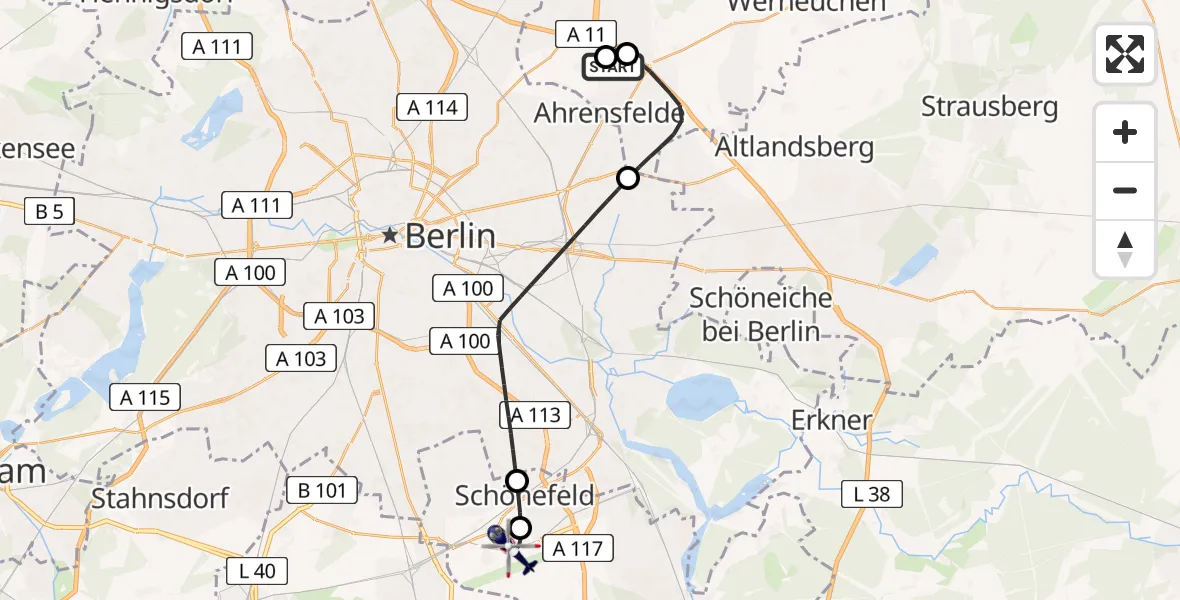 Flugroute Polizeihubschrauber Ahrensfelde Hubschrauberlandeplatz - Berlin Brandenburg Flughafen, 29 Mai 2026, 09:20