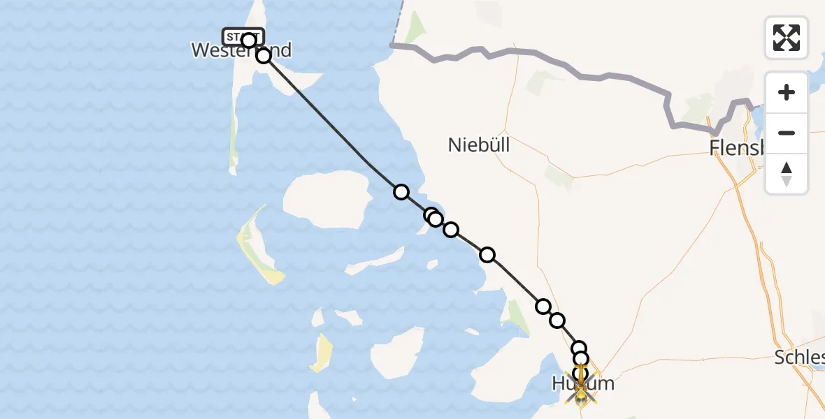Flugroute Rettungshubschrauber Sylt - Husum, 29 Mai 2026, 09:22