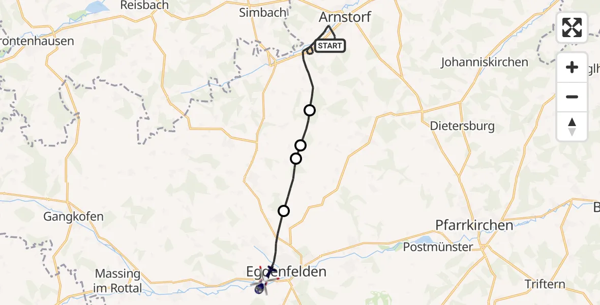 Flugroute Polizeihubschrauber Arnstorf - Eggenfelden, 29 Mai 2026, 09:28