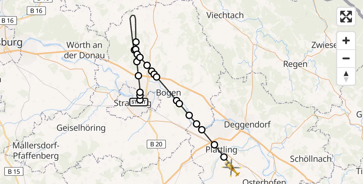 Flugroute Rettungshubschrauber Sankt Elisabeth Hospital Straubing - Aholming, 29 Mai 2026, 09:33