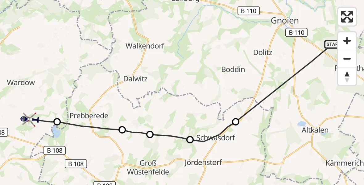 Flugroute Polizeihubschrauber Finkenthal - Laage, 29 Mai 2026, 09:35