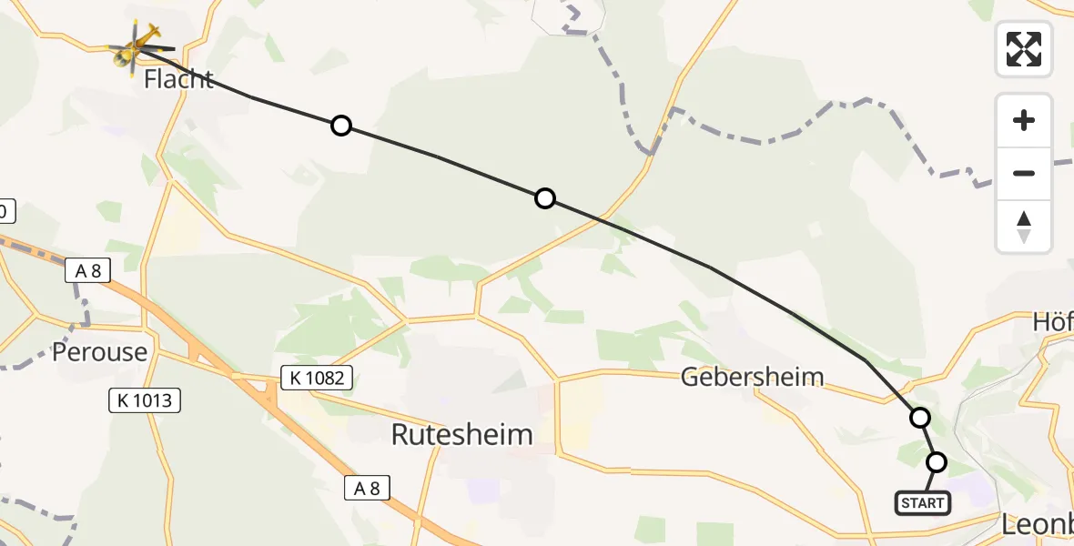 Flugroute Rettungshubschrauber Leonberg Hospital - Weissach, 29 Mai 2026, 09:36