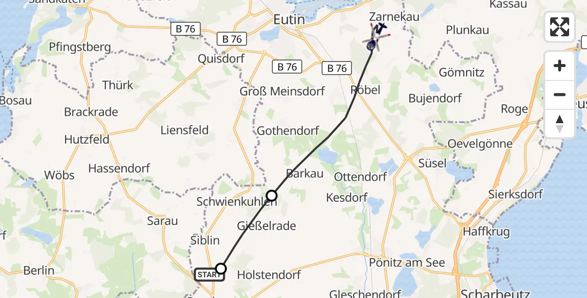 Flugroute Polizeihubschrauber Christoph 12 Luftrettungszentrum - Süsel, 29 Mai 2026, 09:38