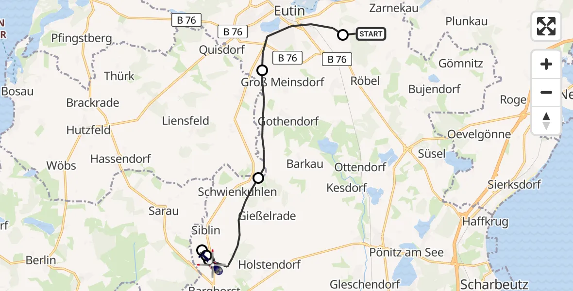 Flugroute Polizeihubschrauber Süsel - Christoph 12 Luftrettungszentrum, 29 Mai 2026, 09:45