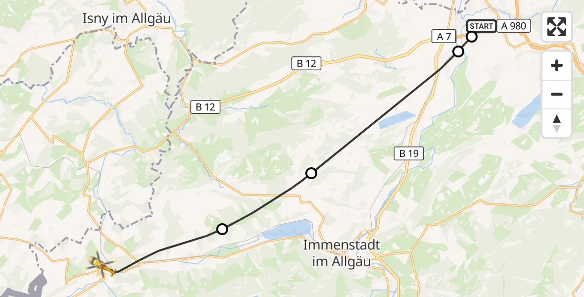 Flugroute Rettungshubschrauber Kempten-Durach Flugplatz - Oberstaufen, 29 Mai 2026, 09:45