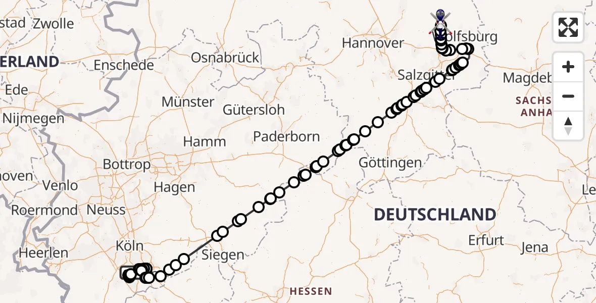 Flugroute Polizeihubschrauber Alfter - Gifhorn Bundespolizei Hubschrauberlandeplatz, 29 Mai 2026, 09:56