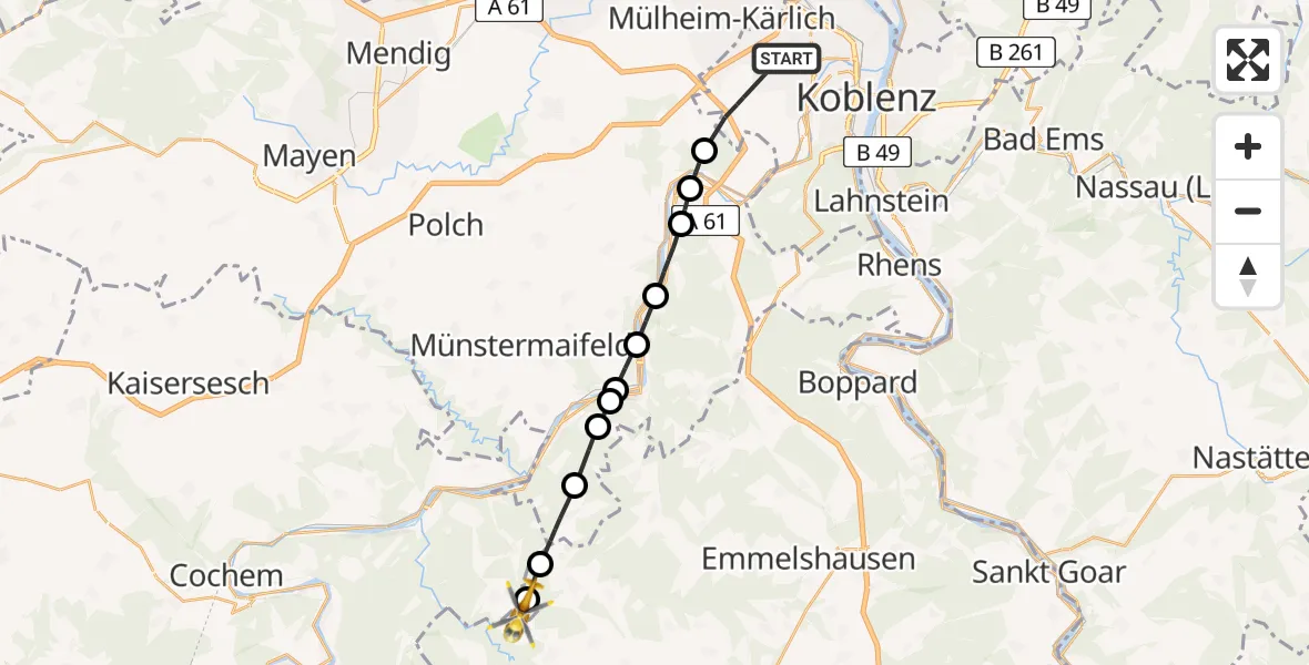 Flugroute Rettungshubschrauber Koblenz - Lieg, 29 Mai 2026, 09:57
