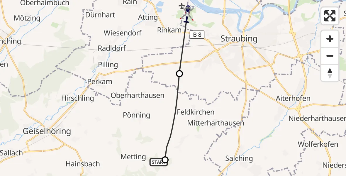 Flugroute Polizeihubschrauber Leiblfing - Straubing, 29 Mai 2026, 10:00