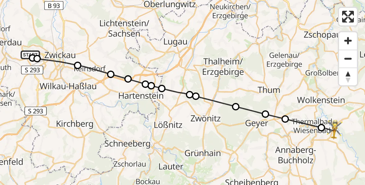 Flugroute Rettungshubschrauber ADAC Air Rescue Station Zwickau Hubschrauberlandeplatz - Großrückerswalde, 29 Mai 2026, 10:01