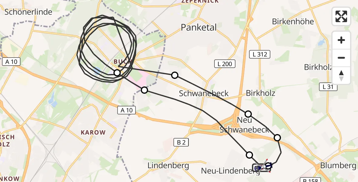 Flugroute Polizeihubschrauber Ahrensfelde Hubschrauberlandeplatz - Ahrensfelde Hubschrauberlandeplatz, 29 Mai 2026, 10:02