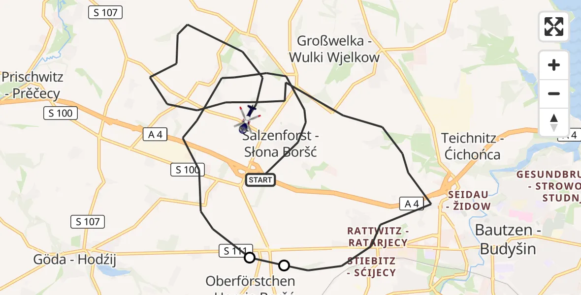 Flugroute Polizeihubschrauber Bautzen - Bautzen, 29 Mai 2026, 10:05