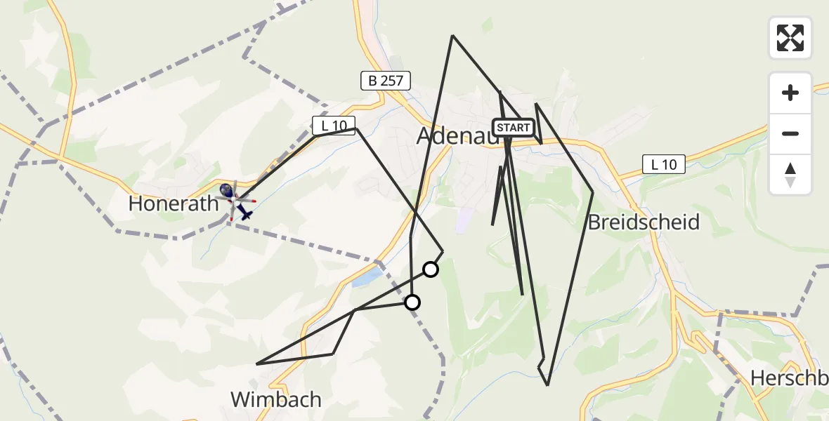 Flugroute Polizeihubschrauber Adenau - Honerath, 29 Mai 2026, 10:06