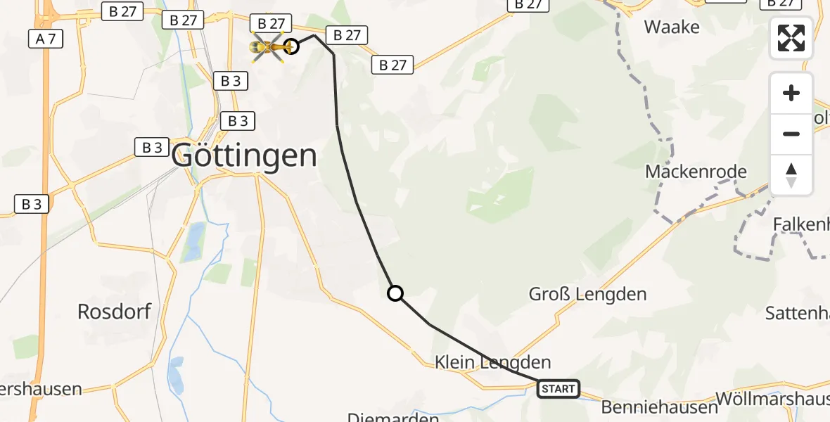 Flugroute Rettungshubschrauber Gleichen - Göttingen University Clinic Hubschrauberlandeplatz, 29 Mai 2026, 10:06