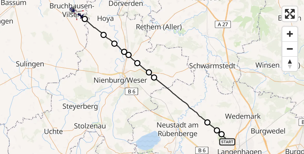 Flugroute Polizeihubschrauber Flughafen Hannover - Bruchhausen-Vilsen, 29 Mai 2026, 10:09