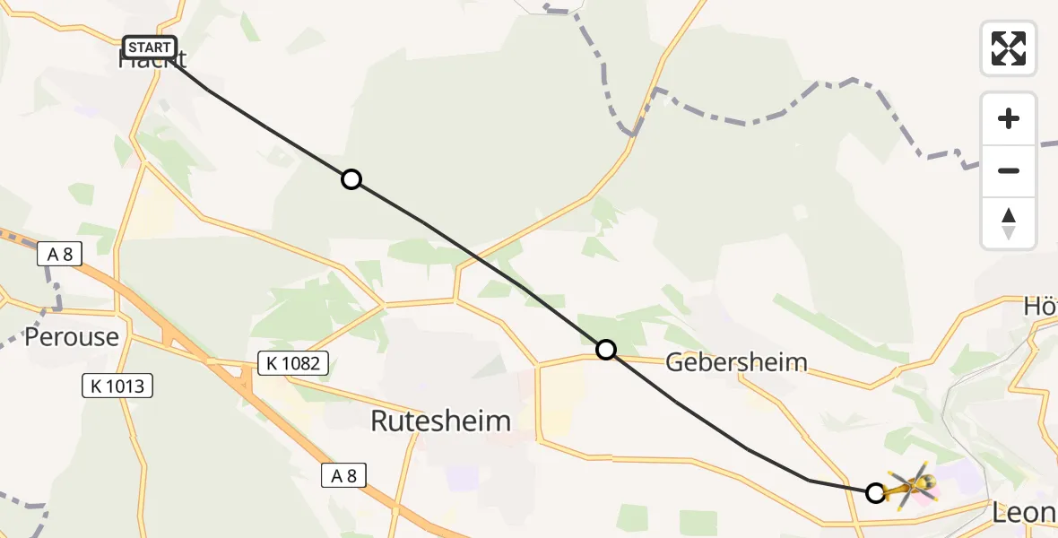 Flugroute Rettungshubschrauber Weissach - Leonberg Hospital, 29 Mai 2026, 10:10