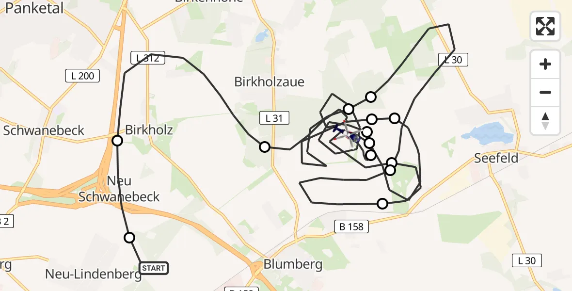 Flugroute Polizeihubschrauber Ahrensfelde Hubschrauberlandeplatz - Ahrensfelde, 29 Mai 2026, 10:11