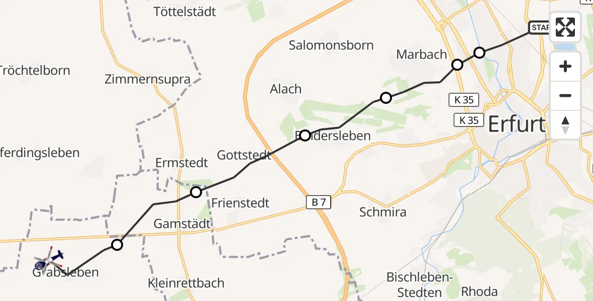 Flugroute Polizeihubschrauber Erfurt - Drei Gleichen, 29 Mai 2026, 10:17
