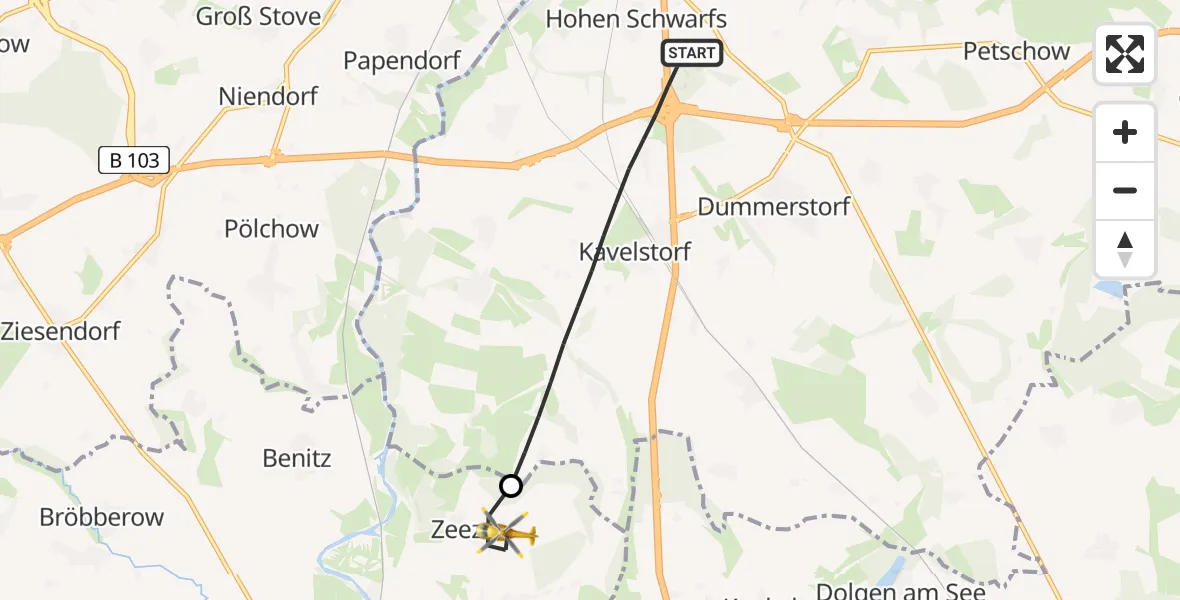 Flugroute Ambulanzhubschrauber Dummerstorf - Wiendorf, 29 Mai 2026, 10:19