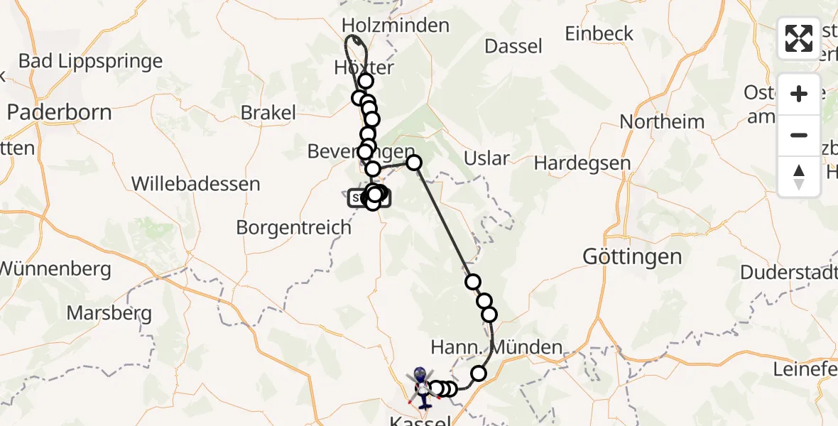 Flugroute Polizeihubschrauber Hölleberg Flugplatz - Fuldatal Bundespolizei Hubschrauberlandeplatz, 29 Mai 2026, 10:19