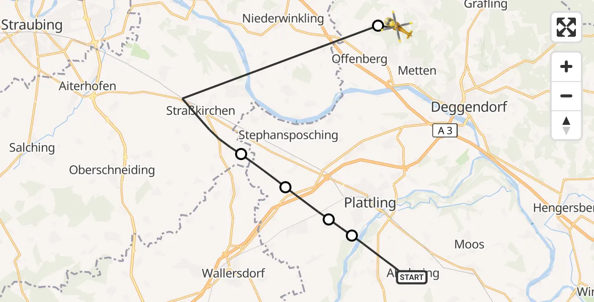Flugroute Rettungshubschrauber Aholming - Offenberg, 29 Mai 2026, 10:20