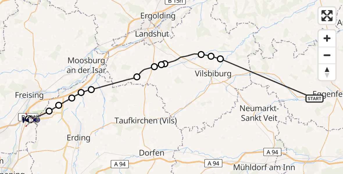 Flugroute Polizeihubschrauber Unterdietfurt - München Flughafen, 29 Mai 2026, 10:25