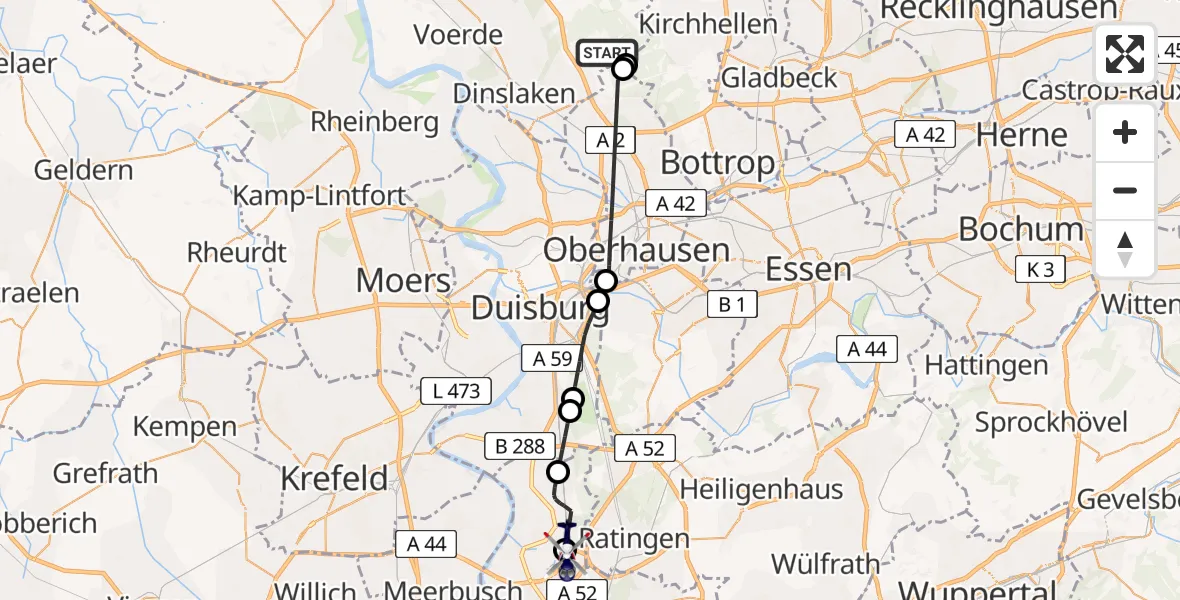 Flugroute Polizeihubschrauber Dinslaken - Düsseldorf Flughafen, 29 Mai 2026, 10:38