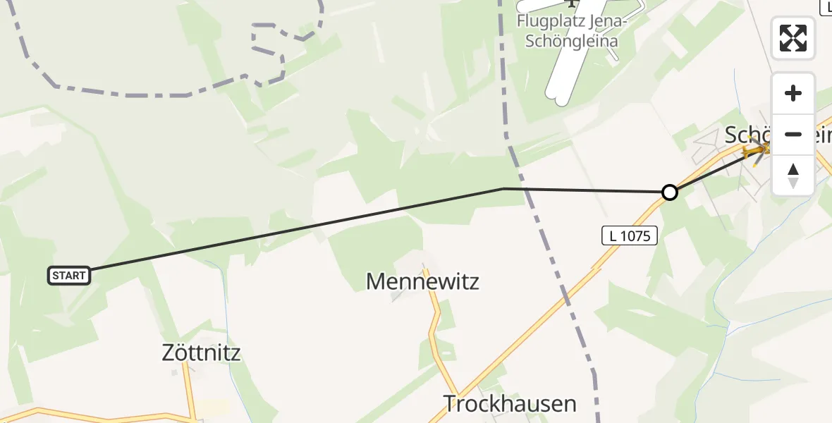 Flugroute Rettungshubschrauber Schlöben - Schöngleina, 29 Mai 2026, 10:39