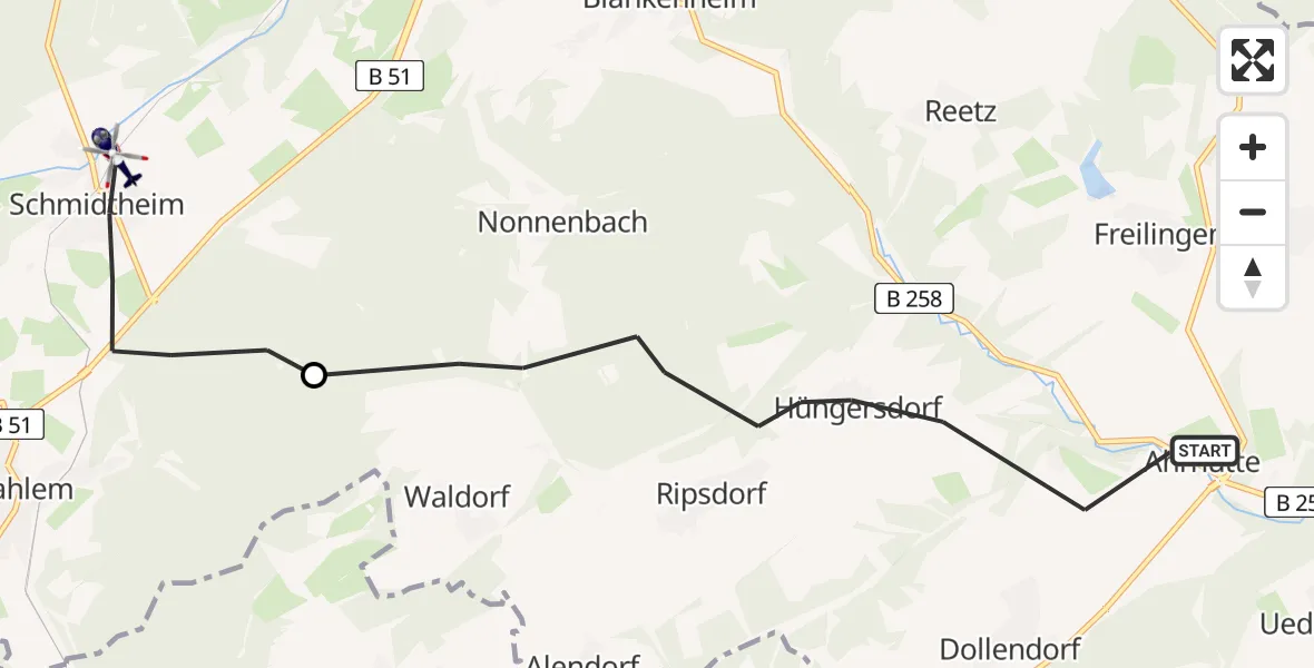 Flugroute Polizeihubschrauber Blankenheim - Dahlem, 29 Mai 2026, 10:41