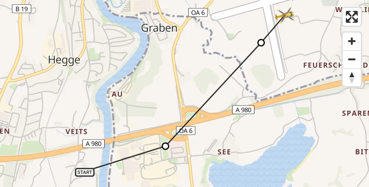 Flugroute Rettungshubschrauber Waltenhofen - Kempten-Durach Flugplatz, 29 Mai 2026, 10:44