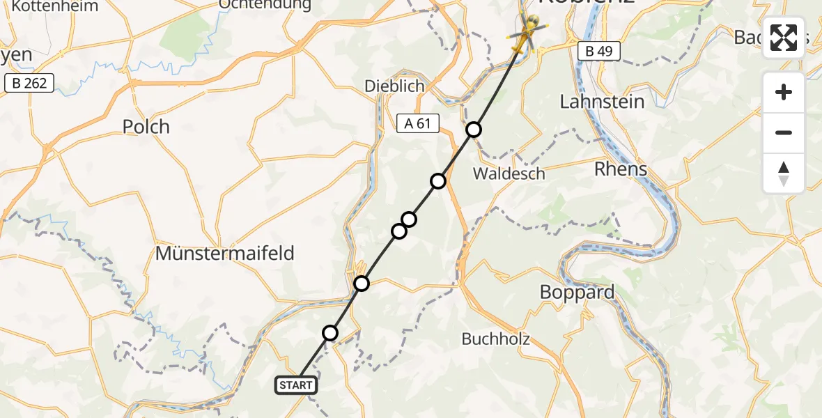 Flugroute Rettungshubschrauber Burgen - Koblenz, 29 Mai 2026, 10:44