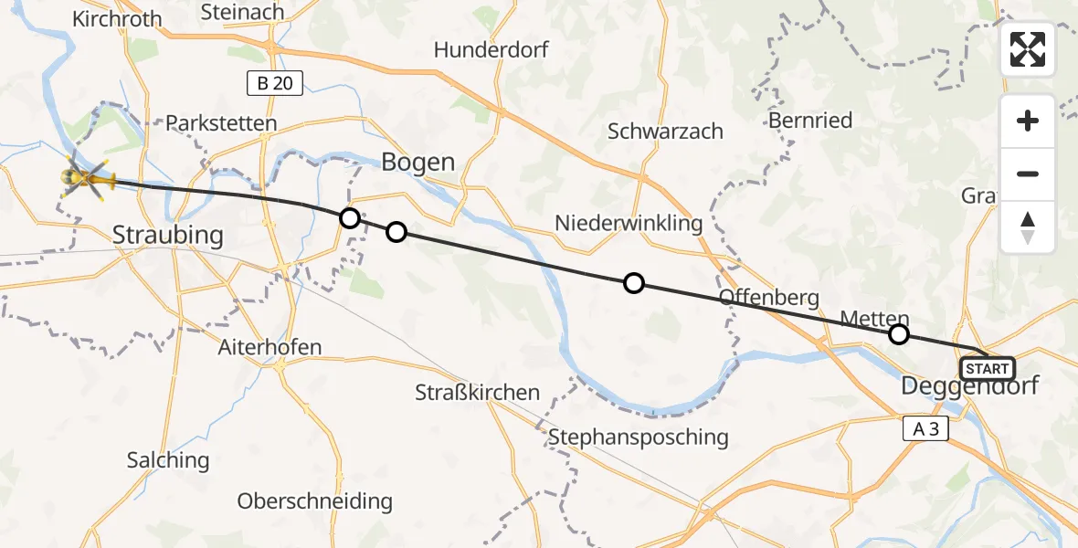 Flugroute Rettungshubschrauber Deggendorf - Straubing, 29 Mai 2026, 10:48