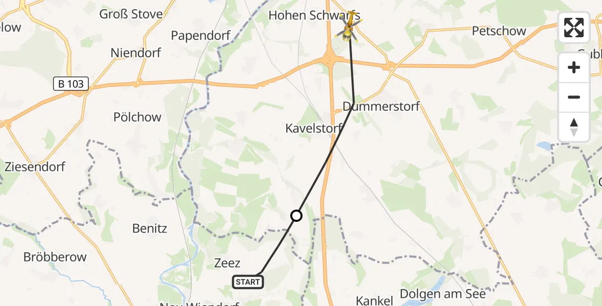 Flugroute Ambulanzhubschrauber Wiendorf - Dummerstorf, 29 Mai 2026, 10:49