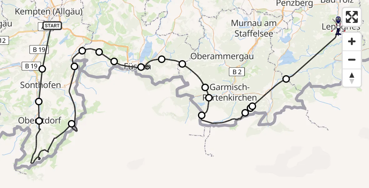 Flugroute Polizeihubschrauber Sulzberg - Lenggries, 29 Mai 2026, 10:49