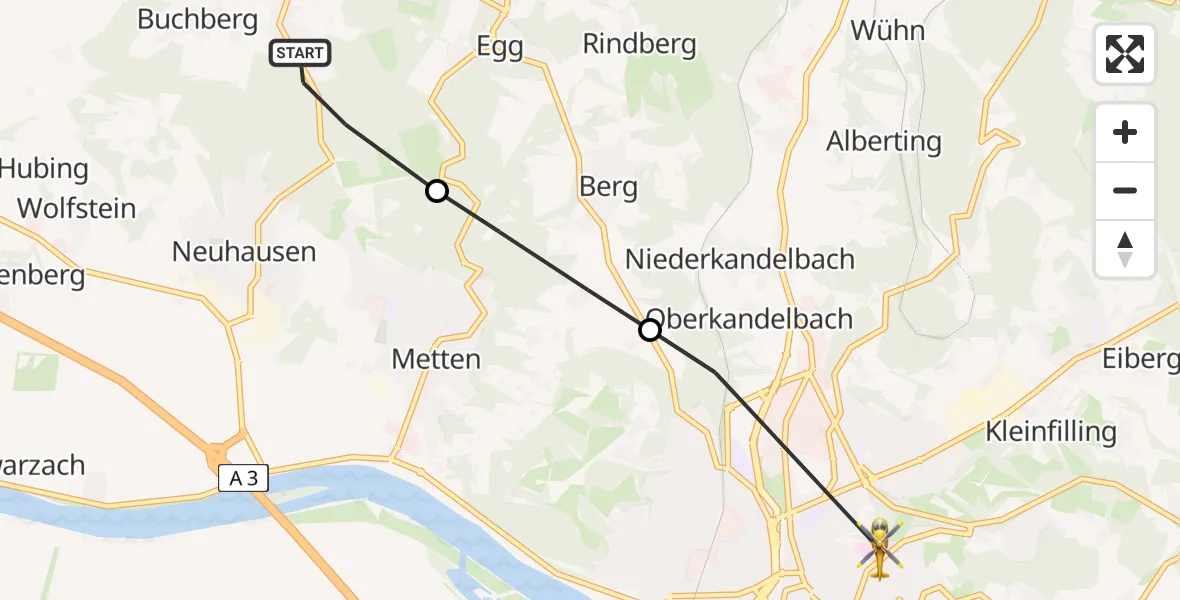 Flugroute Rettungshubschrauber Offenberg - Deggendorf, 29 Mai 2026, 10:50