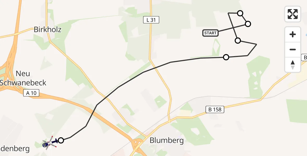 Flugroute Polizeihubschrauber Ahrensfelde - Ahrensfelde Hubschrauberlandeplatz, 29 Mai 2026, 10:50