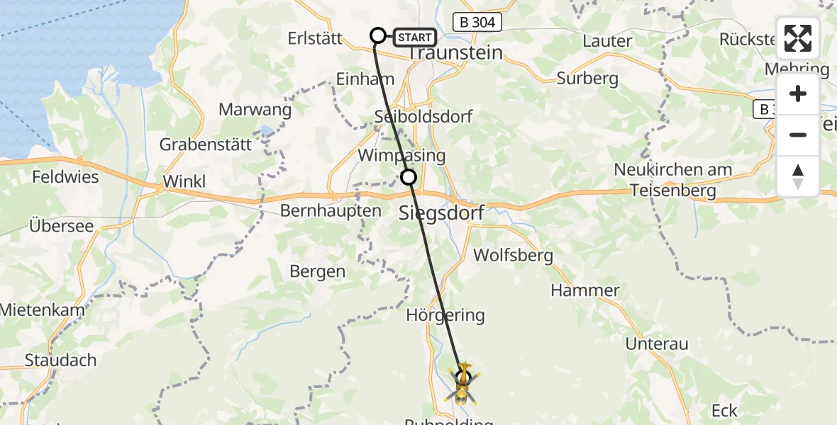 Flugroute Rettungshubschrauber Traunstein Hospital - Ruhpolding, 29 Mai 2026, 10:57