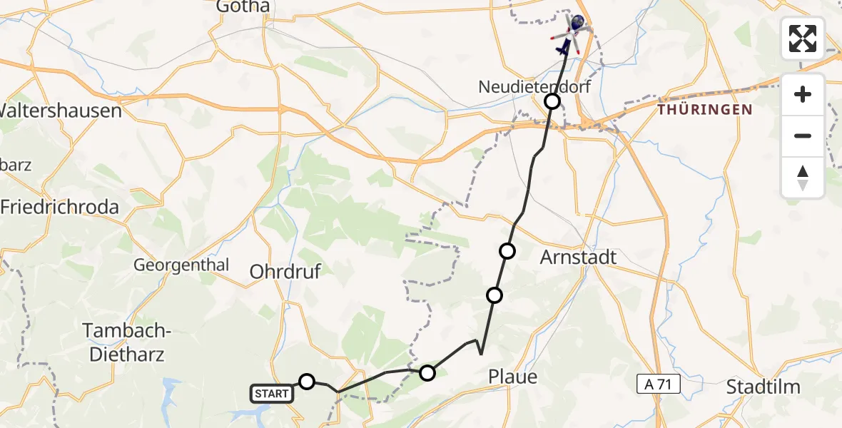 Flugroute Polizeihubschrauber Luisenthal - Nesse-Apfelstädt, 29 Mai 2026, 10:57