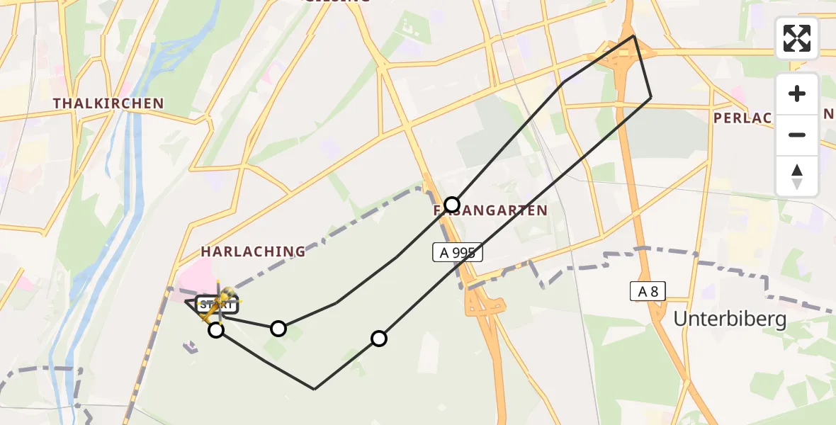 Flugroute Rettungshubschrauber ADAC Air Rescue Center Hubschrauberlandeplatz (Christoph 1) - ADAC Air Rescue Center Hubschrauberlandeplatz (Christoph 1), 29 Mai 2026, 11:03