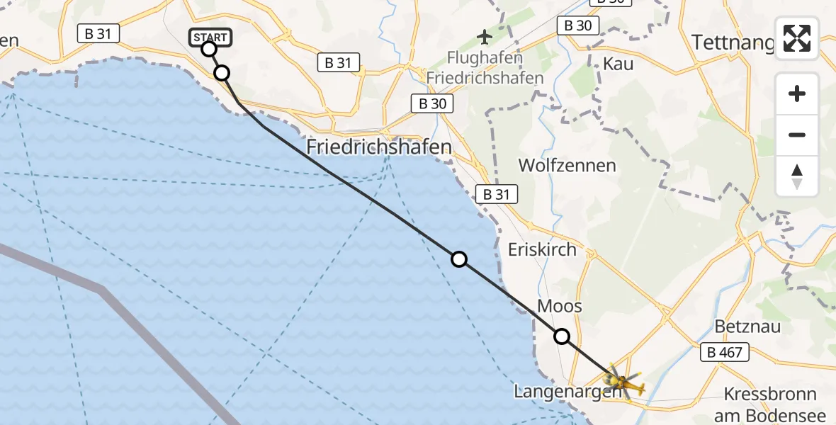 Flugroute Rettungshubschrauber Friedrichshafen Hospital - Langenargen, 29 Mai 2026, 11:05